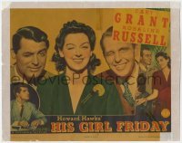 2d294 HIS GIRL FRIDAY LC '40 best c/u of Cary Grant, Rosalind Russell & Ralph Bellamy winking!
