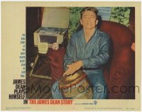 2d332 JAMES DEAN STORY LC #2 '57 great image of young star smoking and playing bongo drum!
