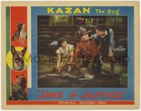 2d335 JAWS OF JUSTICE LC '33 top stars examine Kazan the German Shepherd dog on floor!