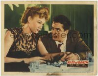 2d347 KISS OF DEATH LC #8 '47 close up of scared Victor Mature talking to Coleen Gray!