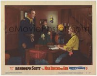 2d393 MAN BEHIND THE GUN LC #8 '52 woman watches Randolph Scott flirting with Patrice Wymore!
