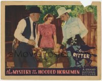 2d434 MYSTERY OF THE HOODED HORSEMEN LC '37 Tex Ritter & pretty Iris Meredith help unconscious man!