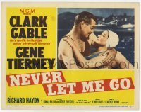 2d441 NEVER LET ME GO LC #3 '53 close up of Clark Gable & sexy Gene Tierney embracing in water!