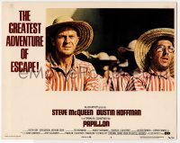2d484 PAPILLON LC #5 '73 c/u of Steve McQueen & Dustin Hoffman in prison jumpsuit & straw hat!