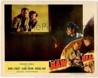 2d509 RAW DEAL LC #7 '48 cop Raymond Burr under Marsha Hunt & Dennis O'Keefe looking out window!