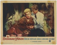 2d634 SUMMER PLACE LC #8 '59 Troy Donahue in tie & jacket holds sexy Sandra Dee in fur coat!