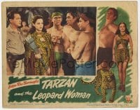 2d644 TARZAN & THE LEOPARD WOMAN LC '46 men hold Johnny Weissmuller in front of Acquanetta!
