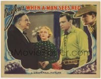 2d737 WHEN A MAN SEES RED LC '34 great close up worried cowboy Buck Jones and Peggy Campbell!