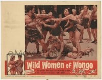 2d753 WILD WOMEN OF WONGO LC '58 four sexy cave babes attacking man with spear on beach!