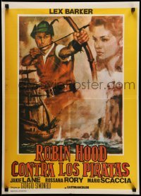 2f011 ROBIN HOOD & THE PIRATES Argentinean 21x29 '60 different art of Lex Barker with bow & arrow!