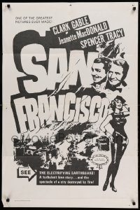 2f175 SAN FRANCISCO Canadian 1sh R50s art of Clark Gable, Jeanette MacDonald & Spencer Tracy!