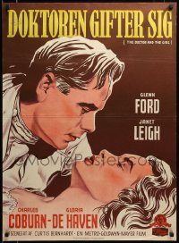 2f277 DOCTOR & THE GIRL Danish '52 artwork of Glenn Ford about to kiss Janet Leigh by Wenzel!
