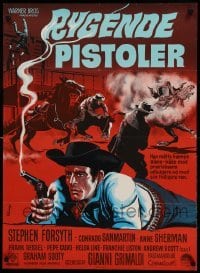 2f289 IN A COLT'S SHADOW Danish '65 cool Wenzel artwork of cowboy pointing revolver!
