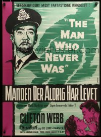 2f295 MAN WHO NEVER WAS Danish '58 Clifton Webb, Gaston art from strangest military hoax of WWII!