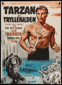 2f309 TARZAN'S MAGIC FOUNTAIN Danish '50 art of Lex Barker, Edgar Rice Burroughs!