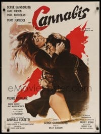 2f746 CANNABIS French 24x32 '70 art of Gainsbourg & sexy Jane Birkin in marijuana drug movie!