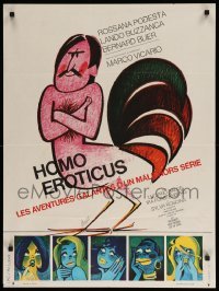 2f792 MAN OF THE YEAR French 24x32 '72 Homo Eroticus, wacky artwork of naked rooster-guy!