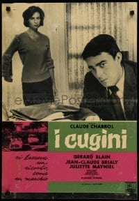 2f124 COUSINS Italian 19x27 pbusta '60 Claude Chabrol, Gerard Blain & Juliette Mayniel!