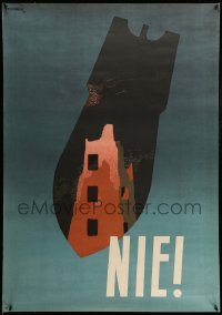 2f954 NIE Polish 26x38 '79 WWII, Tadeusz art of destroyed building in the silhouette of bomb!