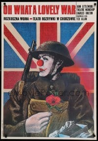 2f957 OH WHAT A LOVELY WAR stage play Polish 27x38 '90 cool Roslaw Szaybo art of clown soldier!
