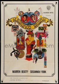 2f351 KALEIDOSCOPE Spanish '66 Warren Beatty, Susannah York, cool colorful Bob Peak art!