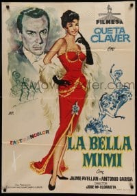 2f354 LA BELLA MIMI Spanish '63 full-length art of sexy Queta Claver as Beautiful Mimi by Jano!
