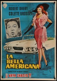 2f355 LA BELLE AMERICAINE Spanish '62 La Belle American, MCP art of frustrated mechanic & woman!