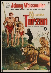2f395 TARZAN'S SECRET TREASURE Spanish R74 art of Weissmuller, Sheffield, O'Sullivan & Cheeta!