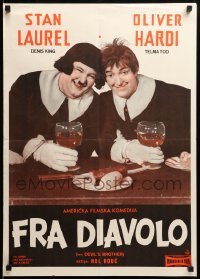2f221 DEVIL'S BROTHER Yugoslavian 20x28 '60s Hal Roach, image of wacky Stan Laurel & Oliver Hardy!
