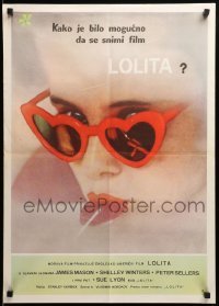 2f237 LOLITA Yugoslavian 20x28 '64 Stanley Kubrick, sexy Sue Lyon w/heart sunglasses & lollipop!