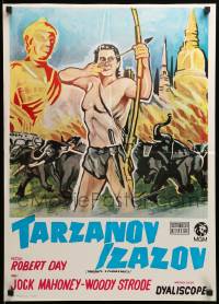 2f255 TARZAN'S THREE CHALLENGES Yugoslavian 20x28 '63 Edgar Rice Burroughs, Jock Mahoney with bow!