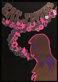 2g274 EAT FLOWERS 21x29 Dutch commercial poster '60s psychedelic art of pretty woman & flowers!