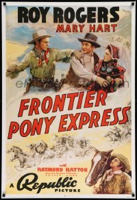 2g278 FRONTIER PONY EXPRESS 27x40 commercial poster '96 Roy Rogers saving Mary Hart from bad guy!