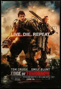2g593 EDGE OF TOMORROW teaser DS 1sh '14 June 06 style, Tom Cruise & Emily Blunt, live, die, repeat