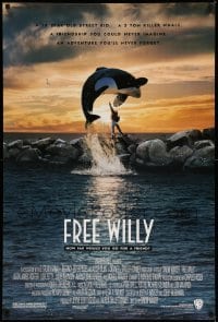 2g627 FREE WILLY DS 1sh '93 Jason James Richter, Michael Madsen, great orca whale image!