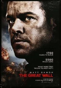 2g653 GREAT WALL teaser DS 1sh '17 great close-up of Matt Damon, battle in the background!