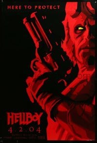 2g669 HELLBOY teaser 1sh '04 Mike Mignola comic, cool red image of Ron Perlman, here to protect!