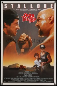 2g822 OVER THE TOP 1sh '87 trucker Sylvester Stallone armwrestling giant guy & with son!