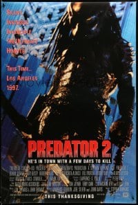 2g841 PREDATOR 2 advance DS 1sh '90 great full-length image of alien hunter in L.A.!