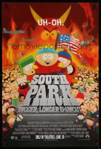 2g899 SOUTH PARK: BIGGER, LONGER & UNCUT int'l advance DS 1sh '99 Parker & Stone animated musical!