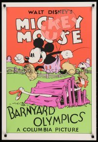2g053 BARNYARD OLYMPICS 21x31 art print '70s-80s art of Mickey Mouse jumping over chicken coop!