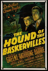 2g682 HOUND OF THE BASKERVILLES 24x37 1sh R75 Sherlock Holmes, art from first release one sheet!