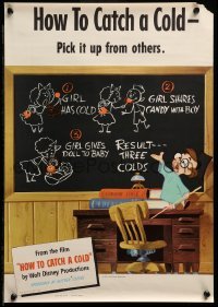 2g380 HOW TO CATCH A COLD 14x20 special '51 Disney health class cartoon, blackboard instructions!