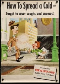 2g381 HOW TO CATCH A COLD 14x20 special '51 Walt Disney health class cartoon, cover your sneezes!