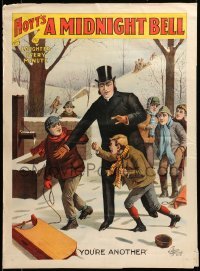 2g034 HOYT'S A MIDNIGHT BELL 21x29 stage poster 1889 minister stops boys from fighting over sled!
