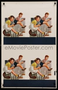 2g446 UNKNOWN ARTWORK 23x35 special '60s artwork of kids riding on staircase rail!