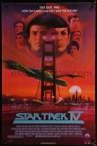 2g917 STAR TREK IV 1sh '86 art of Leonard Nimoy, Shatner & Klingon Bird-of-Prey by Bob Peak!