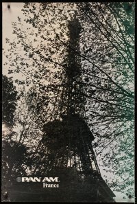 2g025 PAN AM FRANCE 28x42 travel poster '60s great image of the Eiffel Tower behind trees!