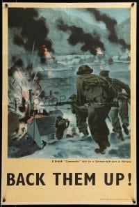 2g062 BACK THEM UP 20x30 English WWII war poster '40s Commando raid on German port in Norway!
