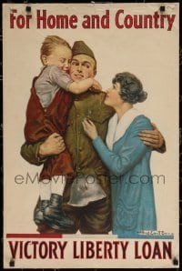 2g066 FOR HOME & COUNTRY 20x30 WWI war poster 1918 soldier with his family by Alfred Everitt Orr!